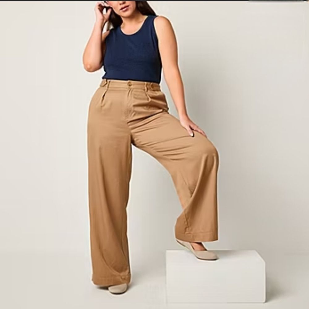 A New Approach A.N.A High Rise Wide Leg Khaki Trouser Pant NWT Size 4 8 18